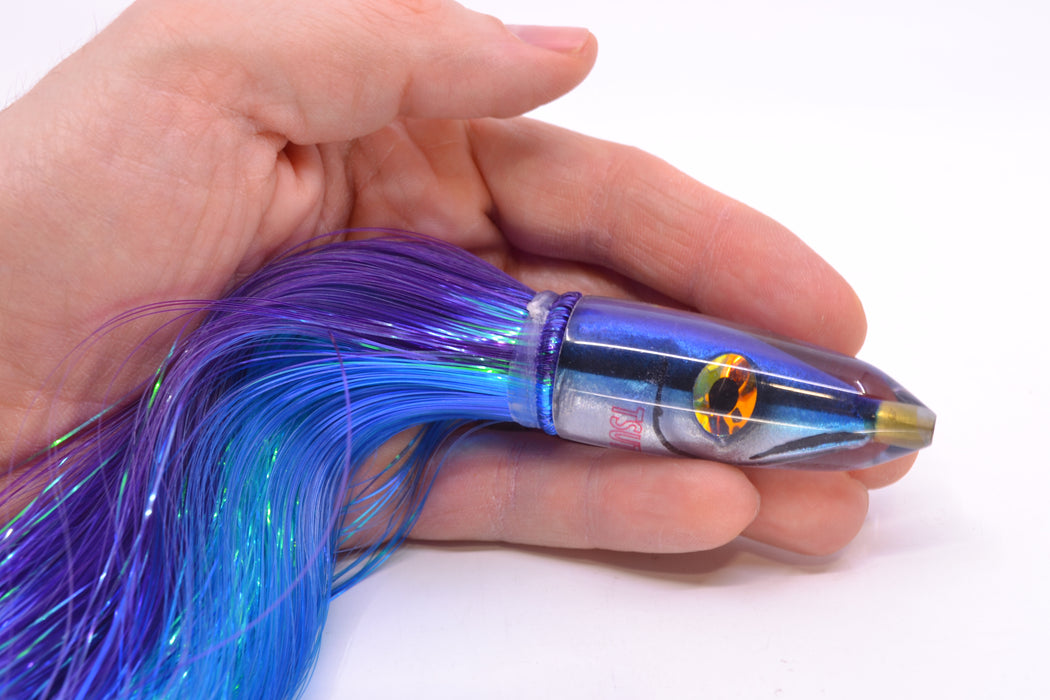 Tsutomu Lures "Hardline Aku" Fish Head Poke Bullet 6" 2.8oz Strobez Purple-Royal Blue