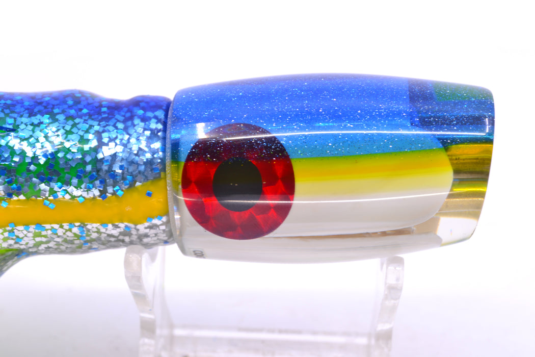 Coggin Lures White MOP Blue-Yellow Back 4-Hole Kilauea Tado Slant 9" 6oz Skirted