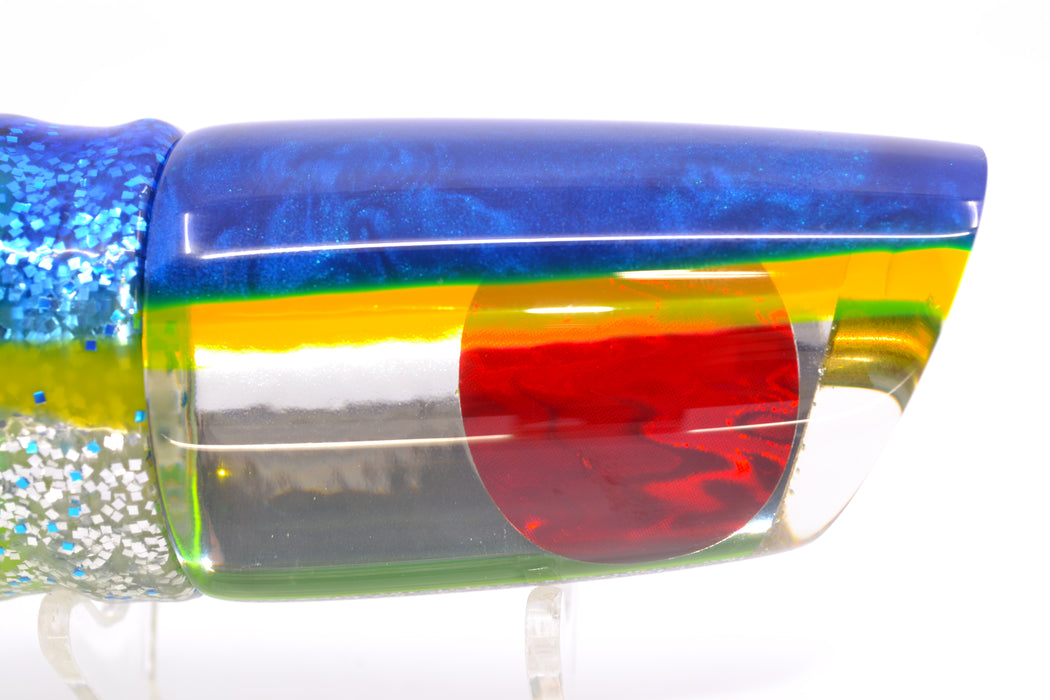 Koya Lures Clear Mirrored Blue-Yellow Back Straight Runner 12" 9.5oz Skirted Blue-Silver