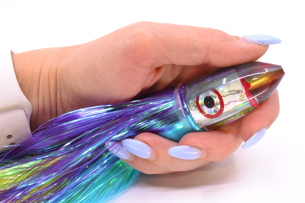 Bomboy Lures White Abalone Green Back Baby Bomb 9" 2.8oz Strobez Purple-Ice Blue