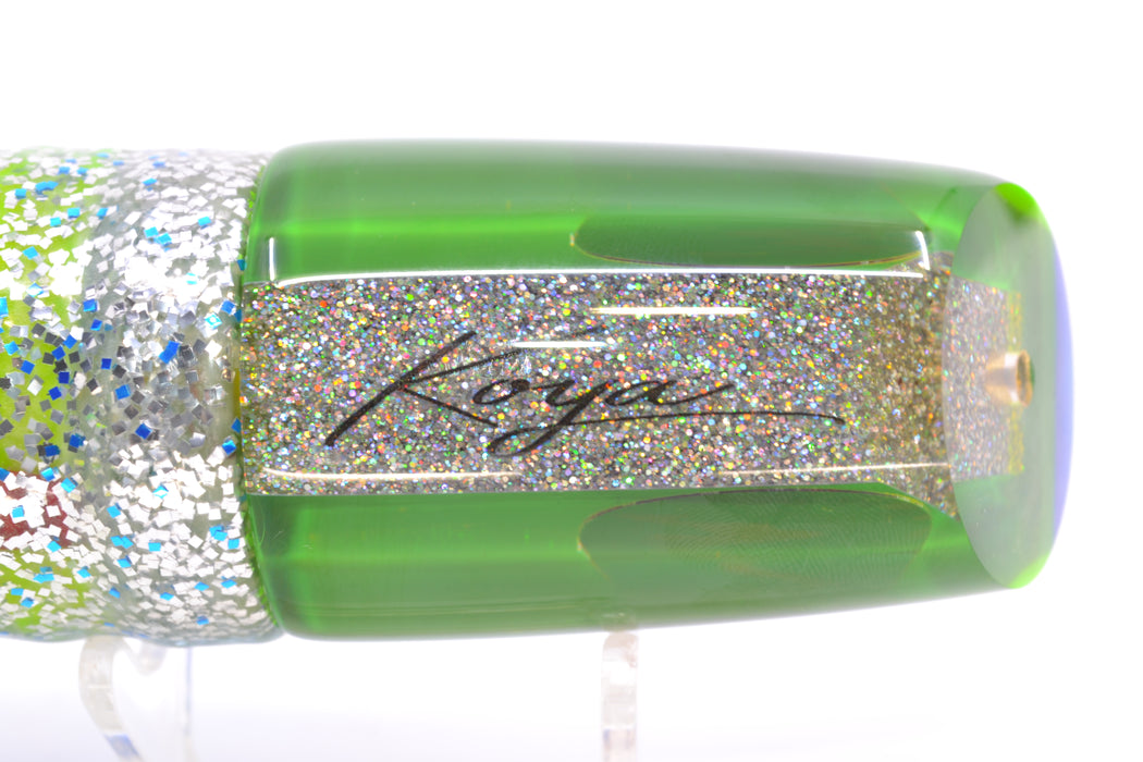 Koya Lures Clear Mirrored Blue-Yellow Back Straight Runner 12" 9.5oz Skirted Blue-Silver