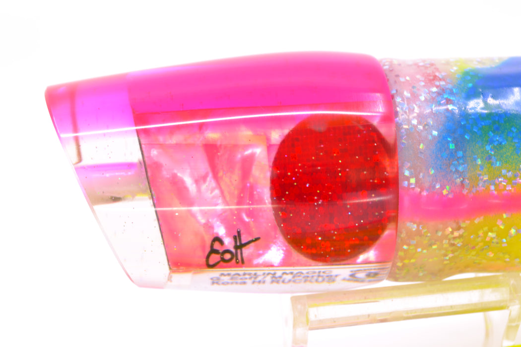 Marlin Magic Pink MOP Pink Back Red Eyes Ruckus 12" 11oz Skirted Blue Bars-Holo/Chartreuse