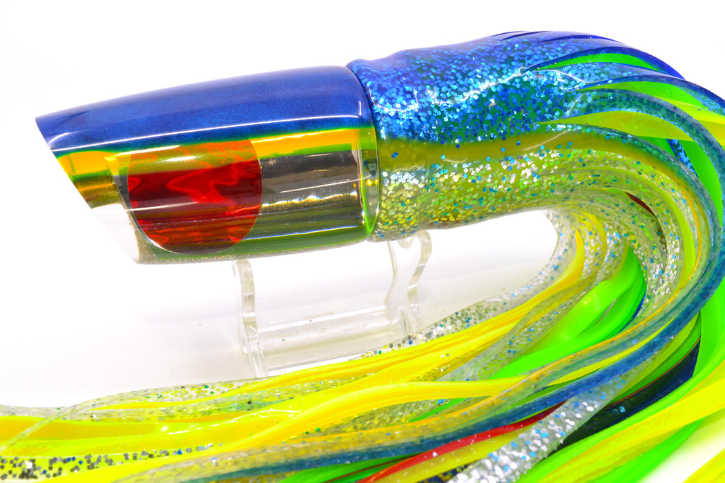Koya Lures Clear Mirrored Blue-Yellow Back Straight Runner 12" 9.5oz Skirted Blue-Silver