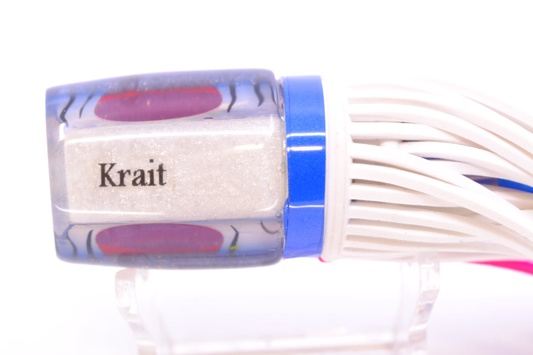 Amaral Lures White Rainbow Pearl Black Stripes Blue Back Krait 10" 3.5oz Blue-Pink-White