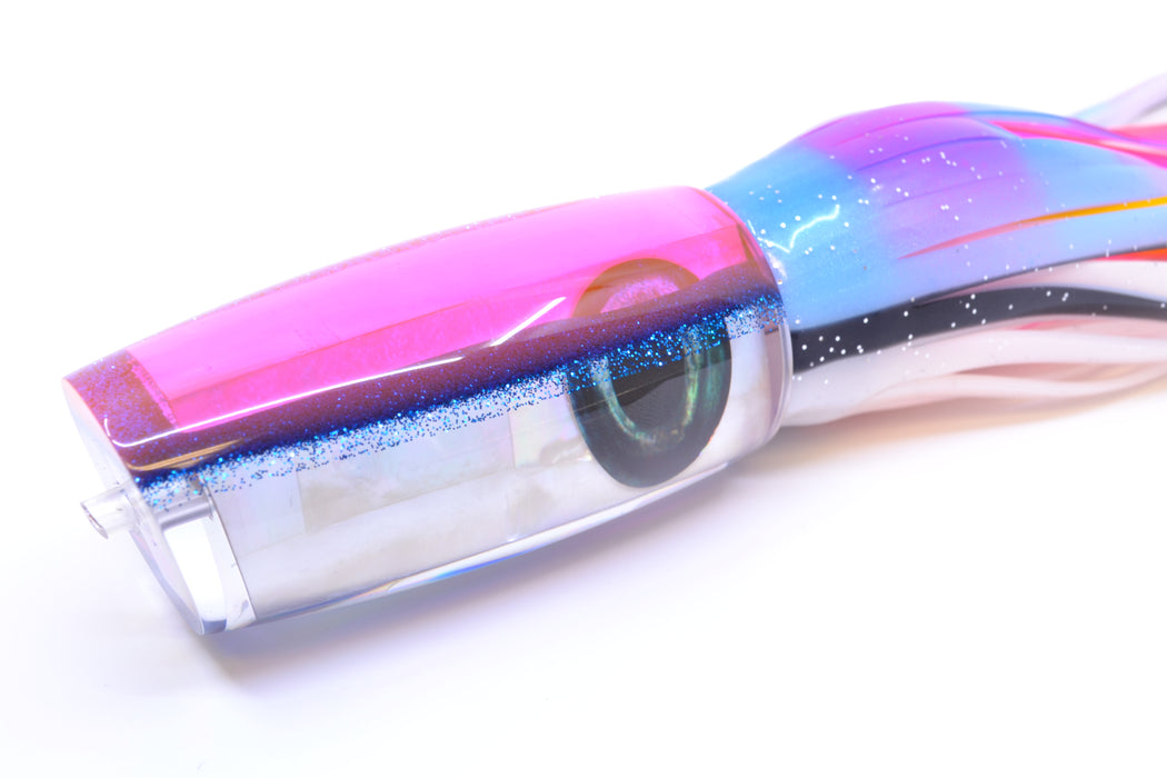 Moyes Lures White MOP Pink-Blue Back Taxi Eyes Medium Plunger 12" 7.5oz Skirted Gay Bob GZE
