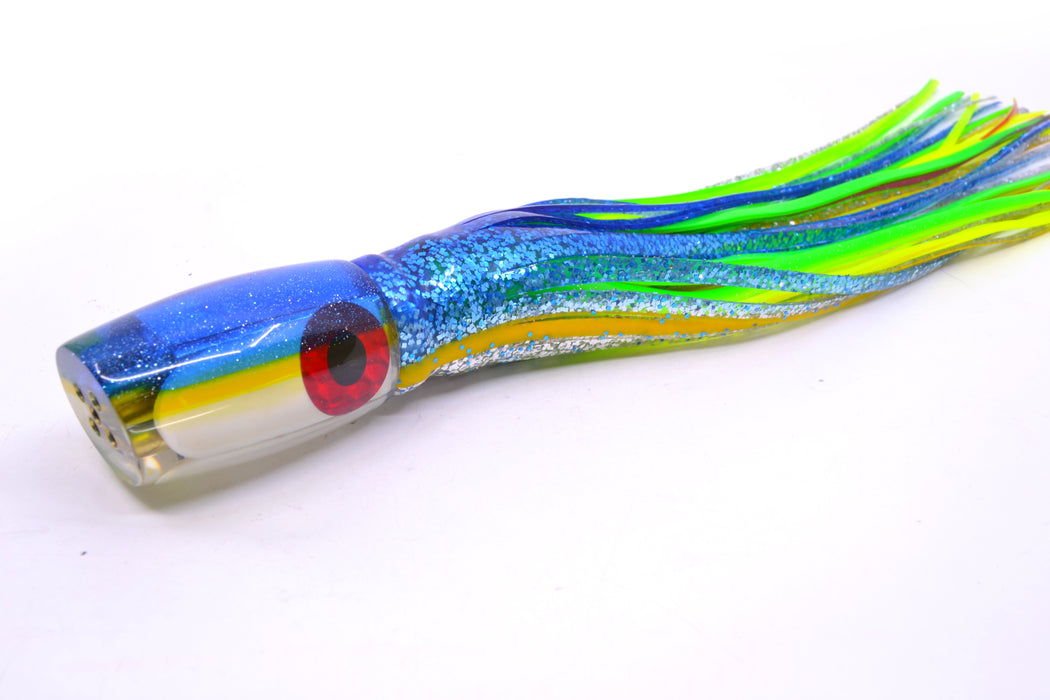 Coggin Lures White MOP Blue-Yellow Back 4-Hole Kilauea Tado Slant 9" 6oz Skirted