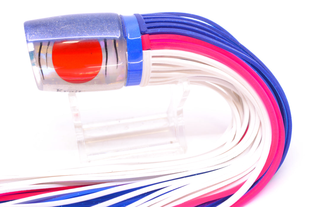 Amaral Lures White Rainbow Pearl Black Stripes Blue Back Krait 10" 3.5oz Blue-Pink-White