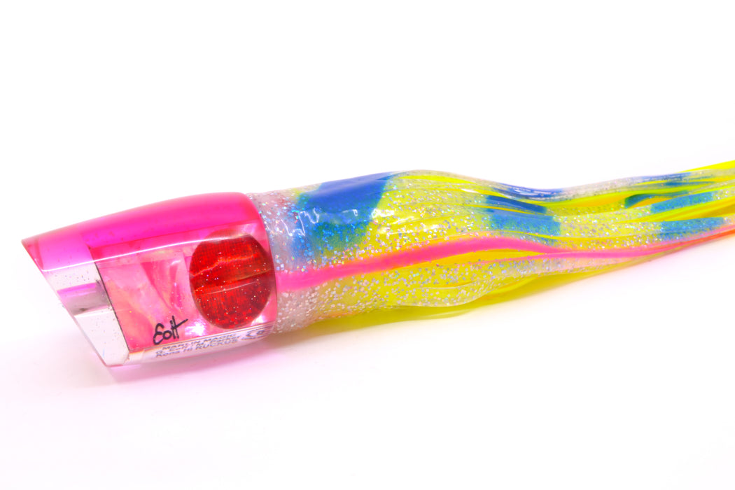 Marlin Magic Pink MOP Pink Back Red Eyes Ruckus 12" 11oz Skirted Blue Bars-Holo/Chartreuse