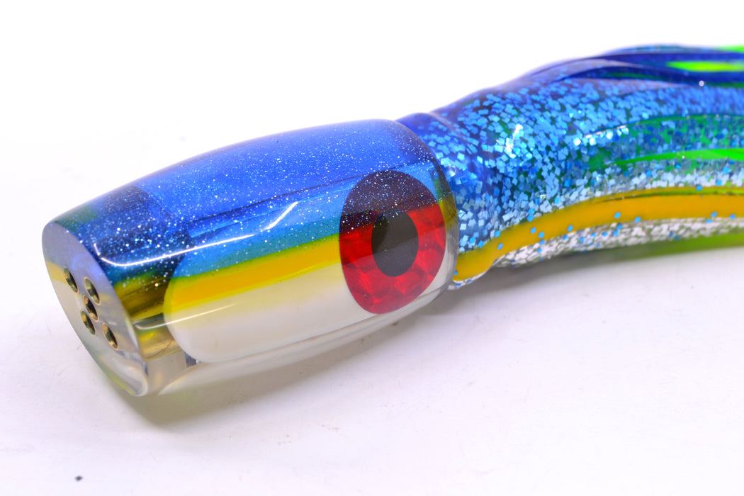 Coggin Lures White MOP Blue-Yellow Back 4-Hole Kilauea Tado Slant 9" 6oz Skirted