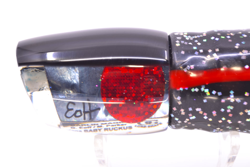Marlin Magic Lures Tahitian MOP Black Back Red Eyes Baby Ruckus 10" 6.5oz Skirted Black