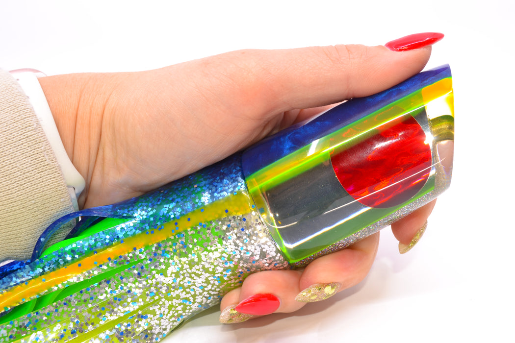 Koya Lures Clear Mirrored Blue-Yellow Back Straight Runner 12" 9.5oz Skirted Blue-Silver