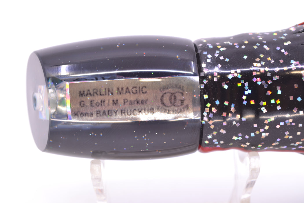 Marlin Magic Lures Tahitian MOP Black Back Red Eyes Baby Ruckus 10" 6.5oz Skirted Black