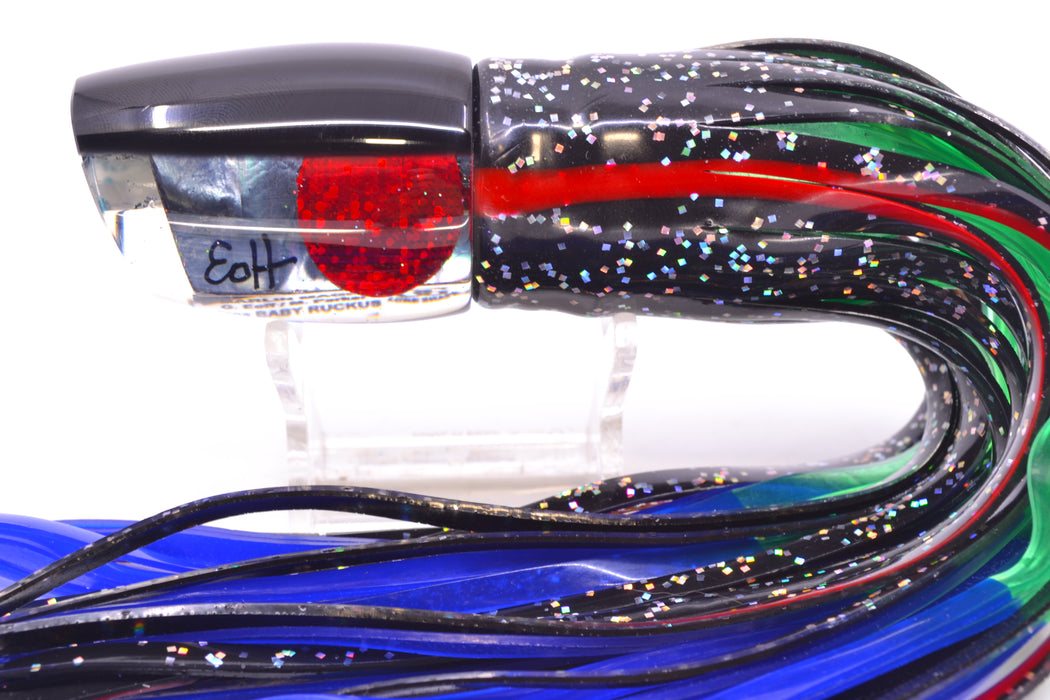Marlin Magic Lures Tahitian MOP Black Back Red Eyes Baby Ruckus 10" 6.5oz Skirted Black