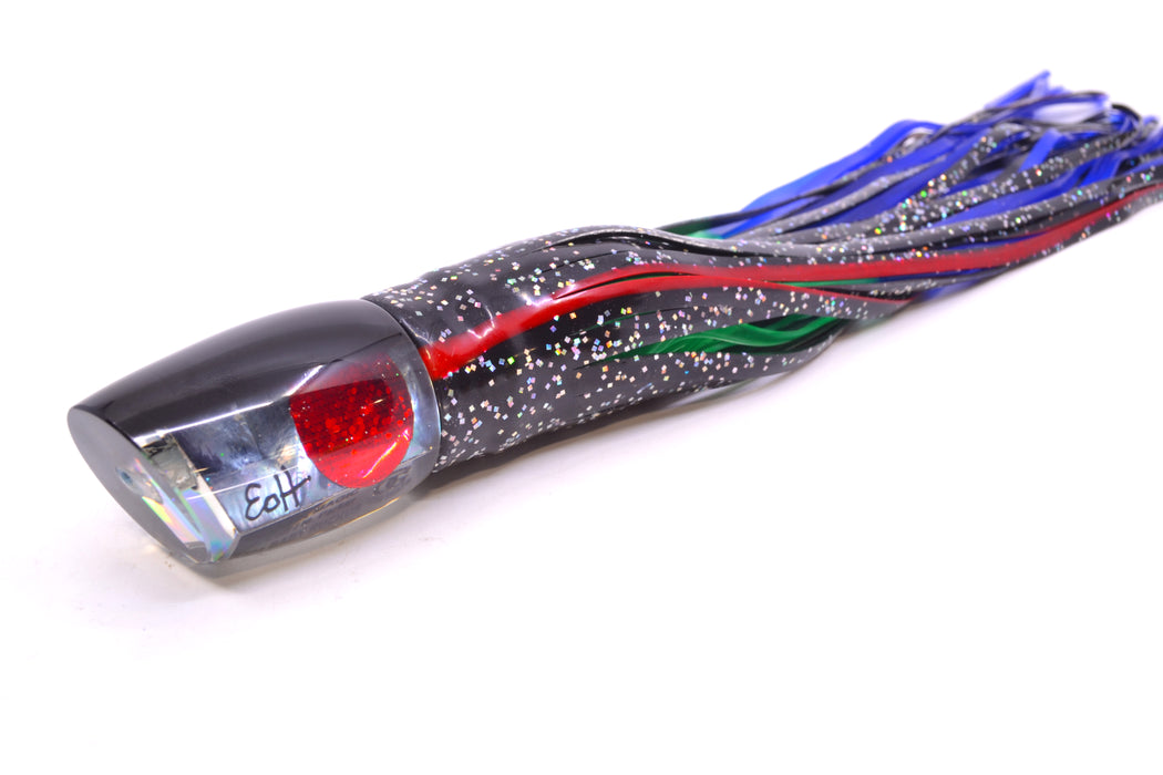 Marlin Magic Lures Tahitian MOP Black Back Red Eyes Baby Ruckus 10" 6.5oz Skirted Black