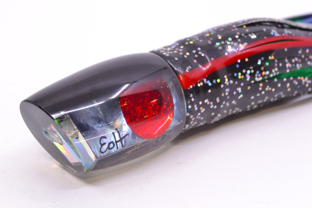 Marlin Magic Lures Tahitian MOP Black Back Red Eyes Baby Ruckus 10" 6.5oz Skirted Black