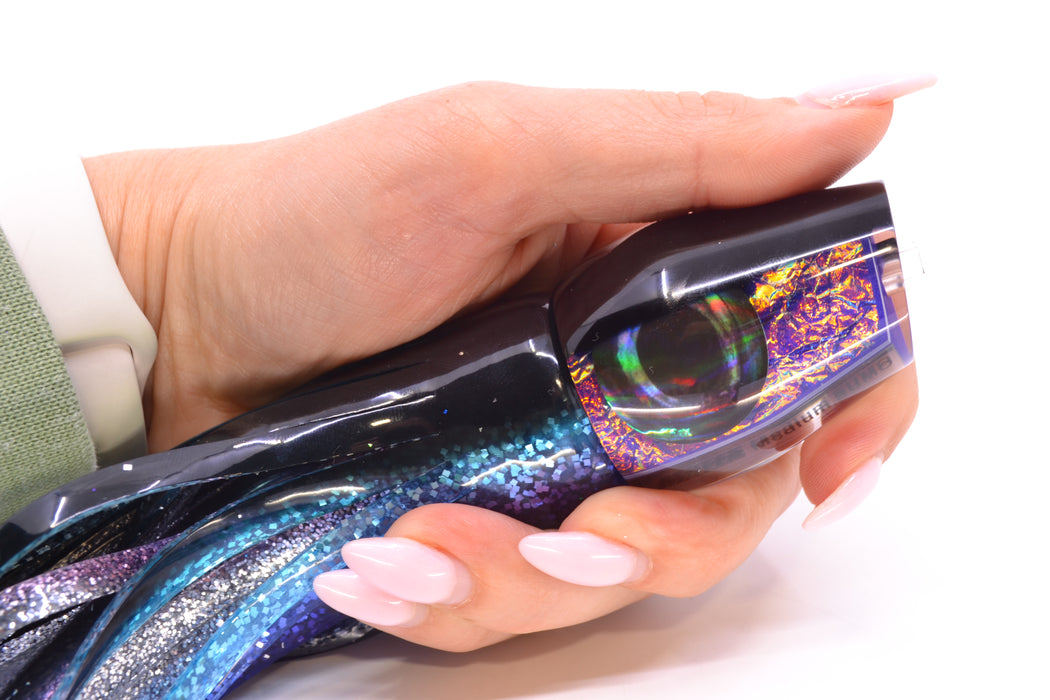 Moyes Lures Pink-Purple Dichro Black Back Taxi Eyes Medium Sumo 12" 6.8oz Skirted