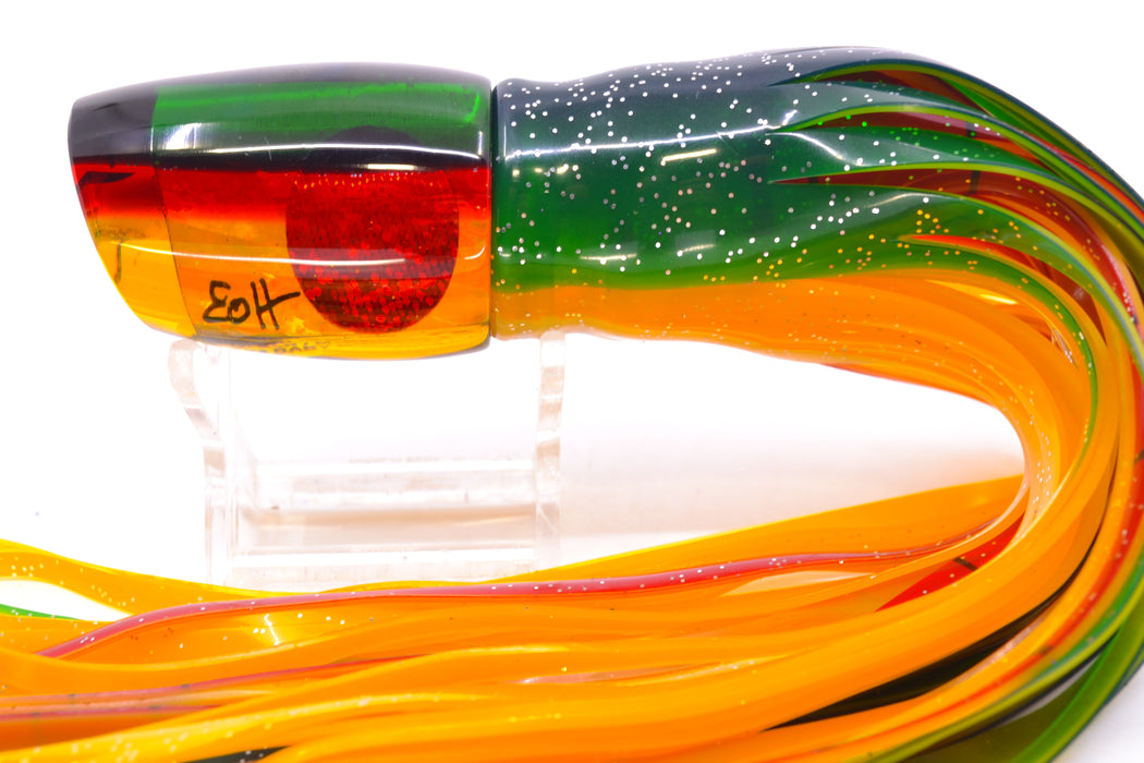 Marlin Magic Lures "Rasta" Awabi Green-Red Back Baby Ruckus 10" 6.5oz Skirted Green-Yellow