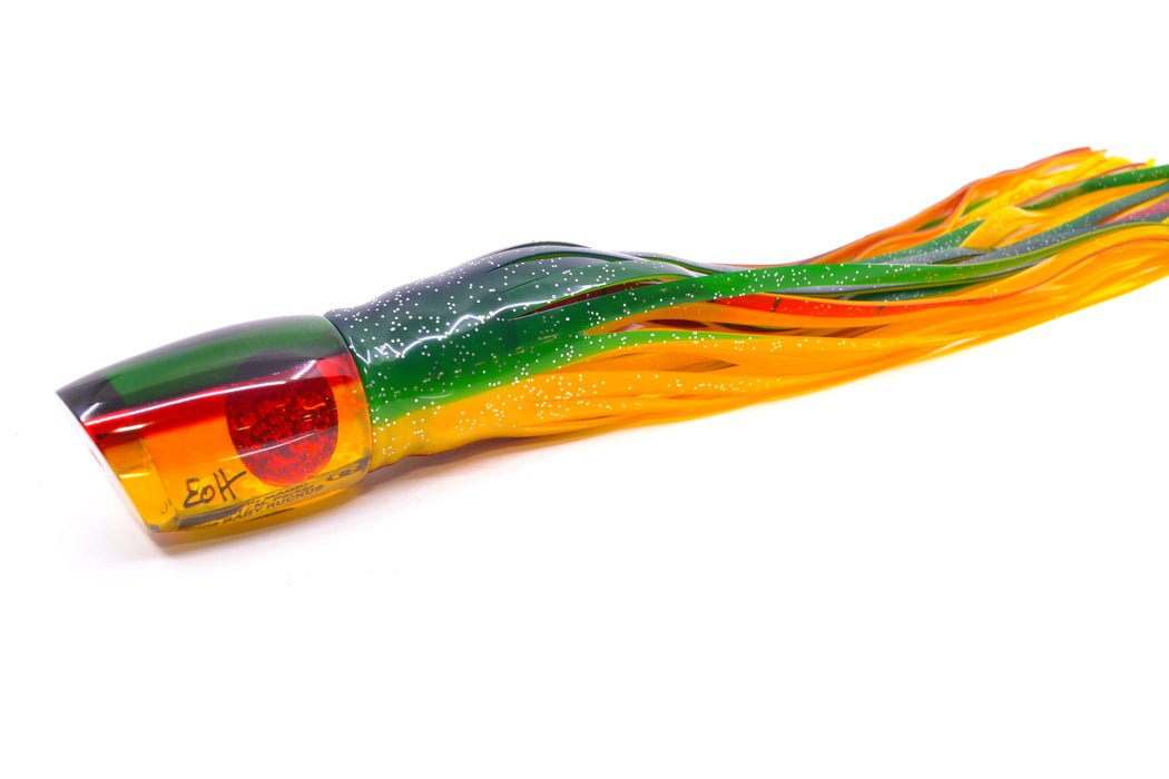 Marlin Magic Lures "Rasta" Awabi Green-Red Back Baby Ruckus 10" 6.5oz Skirted Green-Yellow