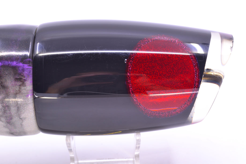 Koya Lures Black Pearl Red Eyes XL Poi Dog Teaser 26.5oz Fire Tailz Vinyl Purple Drip *MINOR CHIP*