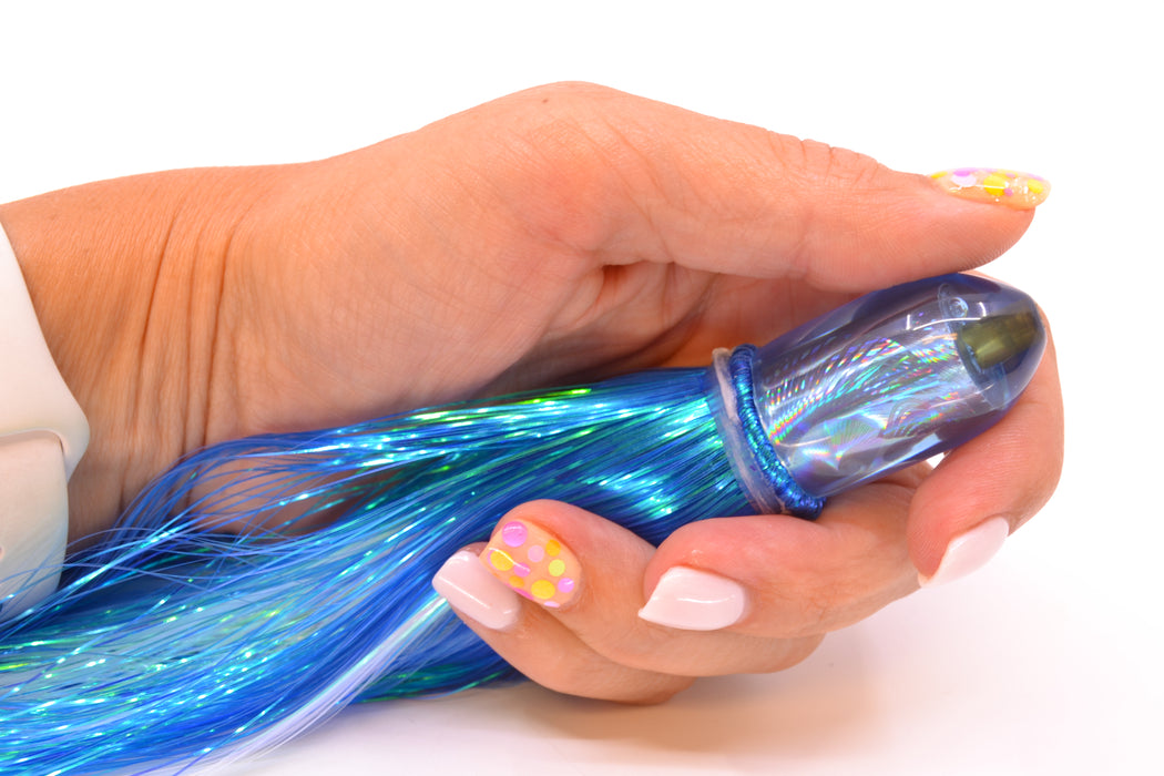 Joe Yee Lures by KEGZ Blue Rainbow Pearl Dum Dum Bullet 7" 2.5oz Strobez Blue/White