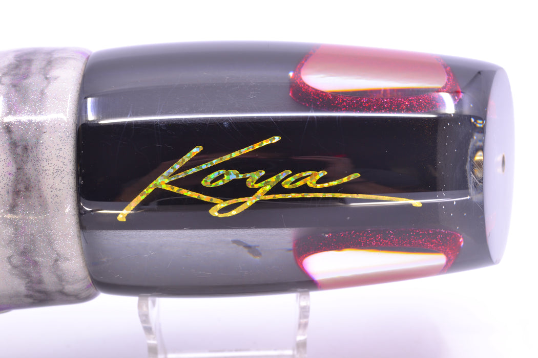 Koya Lures Black Pearl Red Eyes XL Poi Dog Teaser 26.5oz Fire Tailz Vinyl Purple Drip *MINOR CHIP*