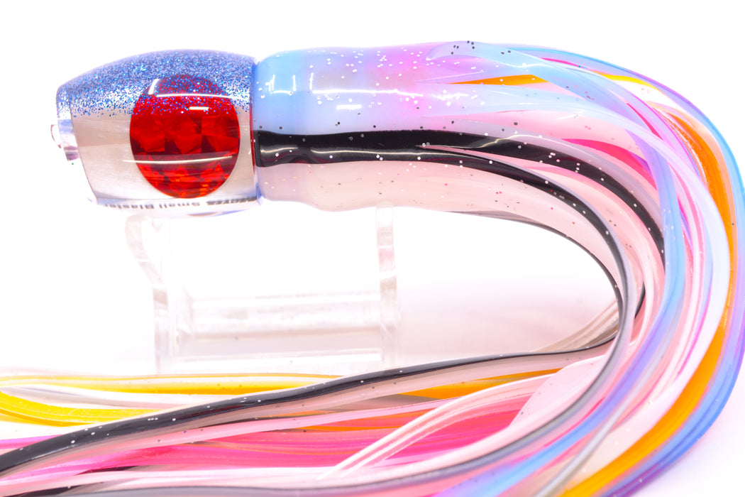 Moyes Lures White MOP Blue Glitter Back NEW Small Blaster 9" 4.5oz Skirted Gay Bob GZE