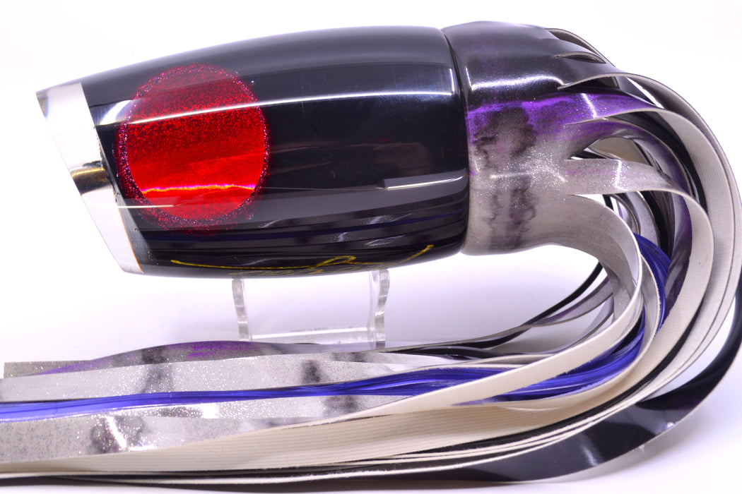 Koya Lures Black Pearl Red Eyes XL Poi Dog Teaser 26.5oz Fire Tailz Vinyl Purple Drip *MINOR CHIP*