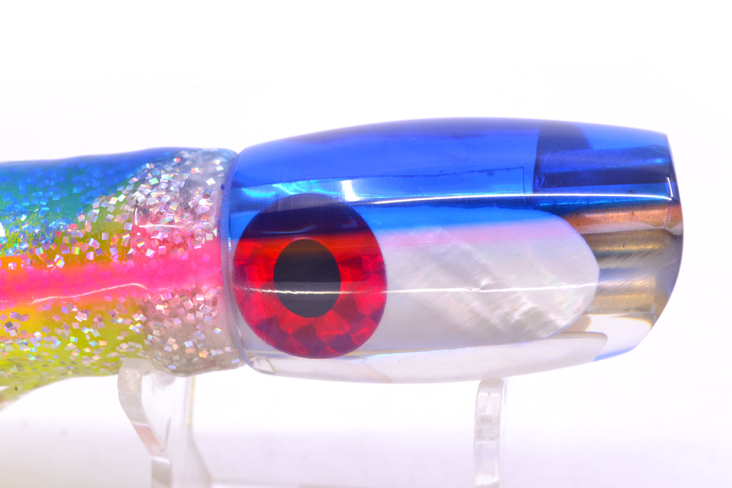 Coggin Lures White MOP Blue-Pink Back 4-Hole Kilauea Tado Scoop 9" 6oz Skirted Blue Bars