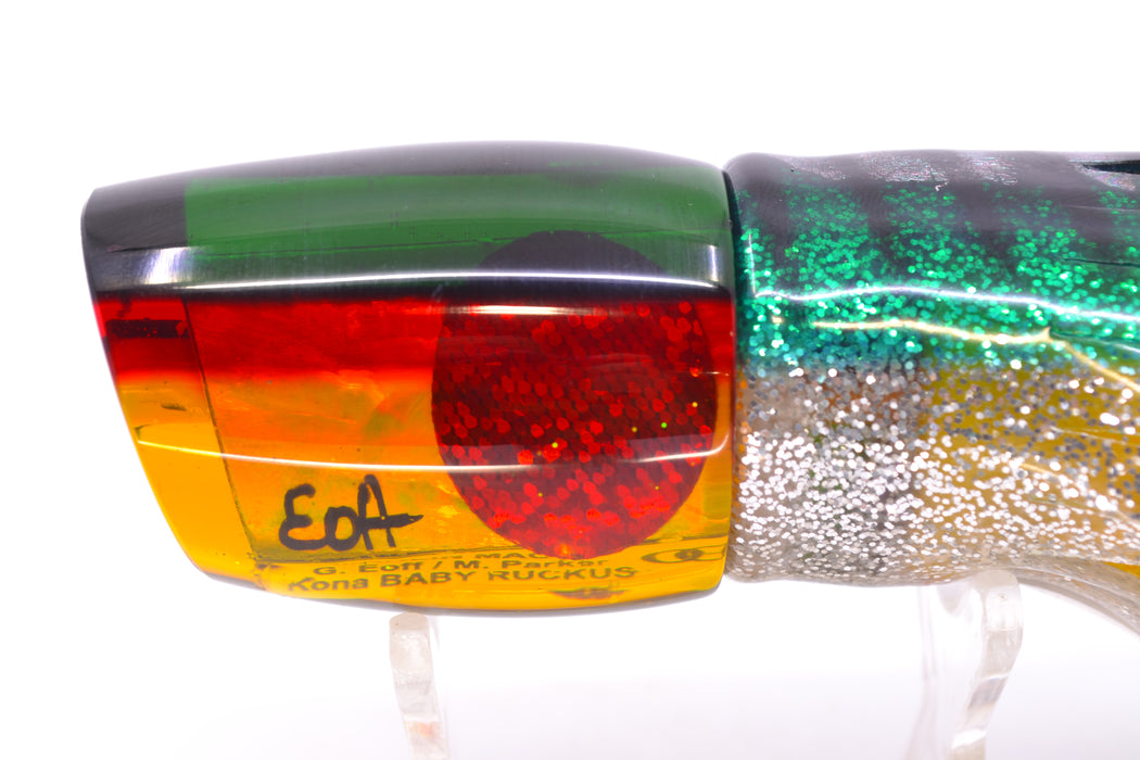 Marlin Magic Lures "Rasta" Awabi Green-Red Back Baby Ruckus 10" 6.5oz Skirted Green Aurora