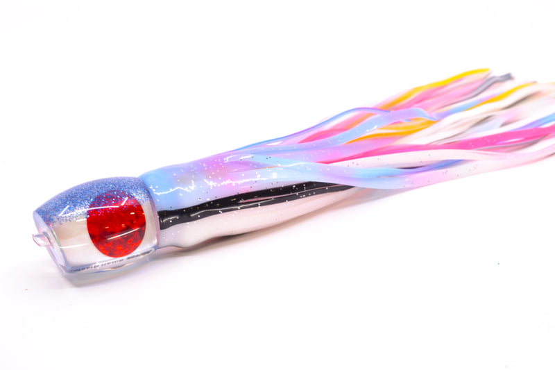 Moyes Lures White MOP Blue Glitter Back NEW Small Blaster 9" 4.5oz Skirted Gay Bob