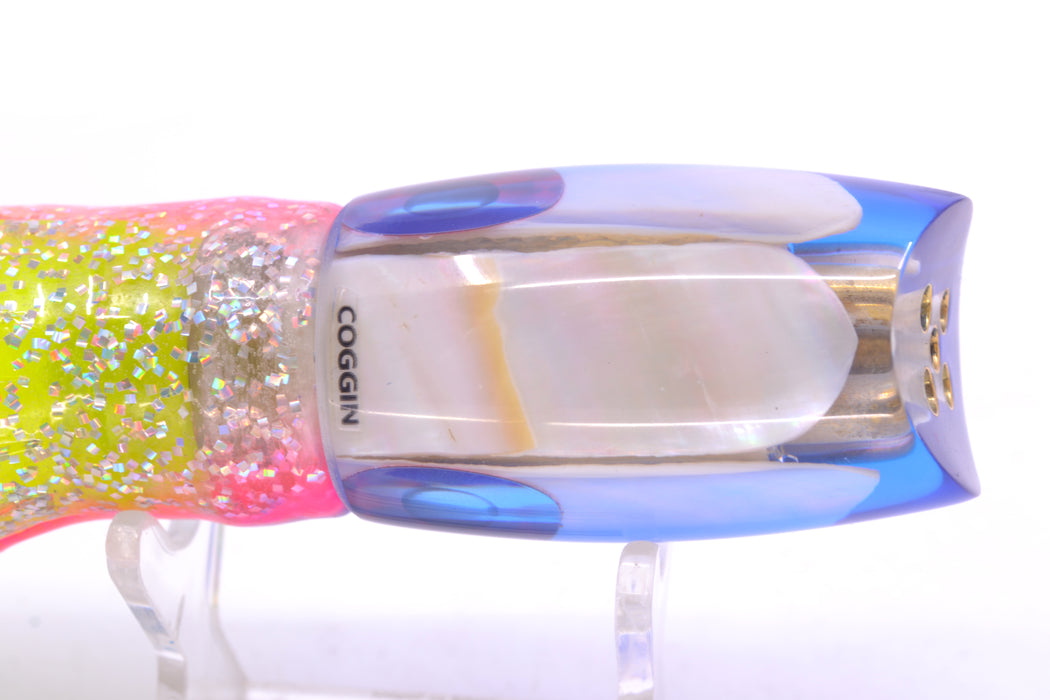 Coggin Lures White MOP Blue-Pink Back 4-Hole Kilauea Tado Scoop 9" 6oz Skirted Blue Bars