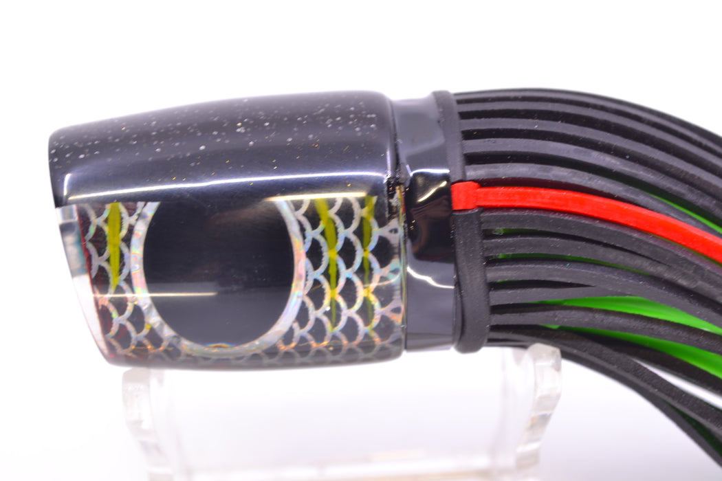 Amaral Lures Black Pearl Rainbow Scale Chartreuse Stripes Black Back Krait 10" 3.5oz