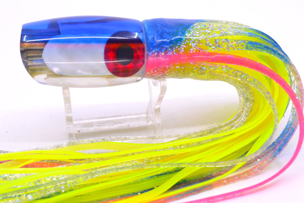Coggin Lures White MOP Blue-Pink Back 4-Hole Kilauea Tado Scoop 9" 6oz Skirted Blue Bars