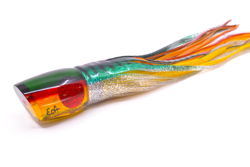Marlin Magic Lures "Rasta" Awabi Green-Red Back Baby Ruckus 10" 6.5oz Skirted Green Aurora