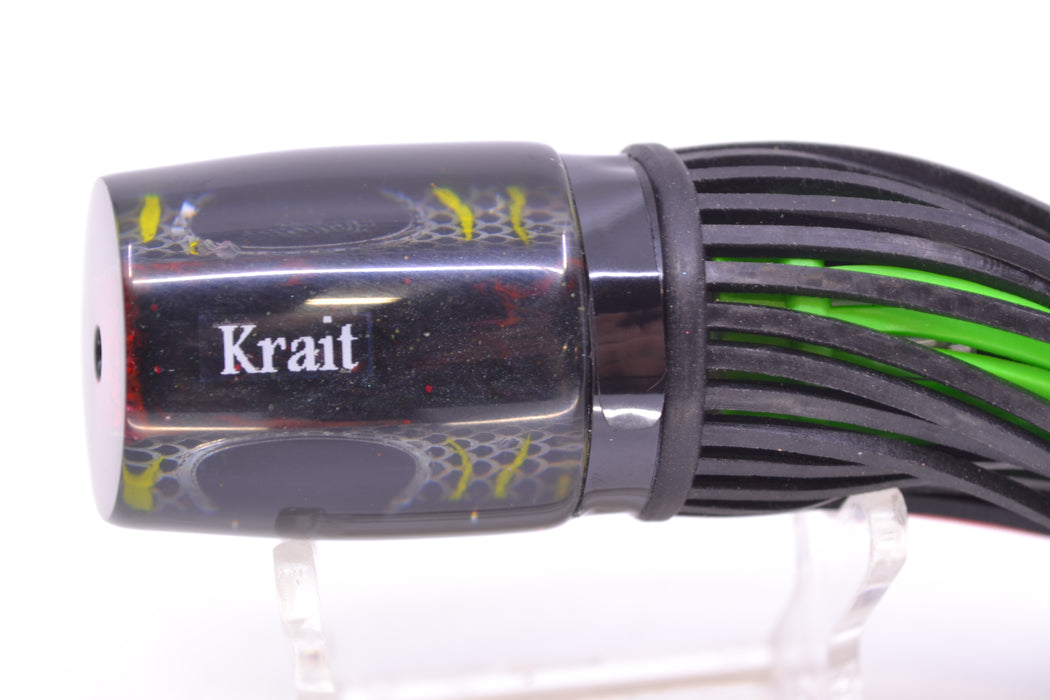 Amaral Lures Black Pearl Rainbow Scale Chartreuse Stripes Black Back Krait 10" 3.5oz