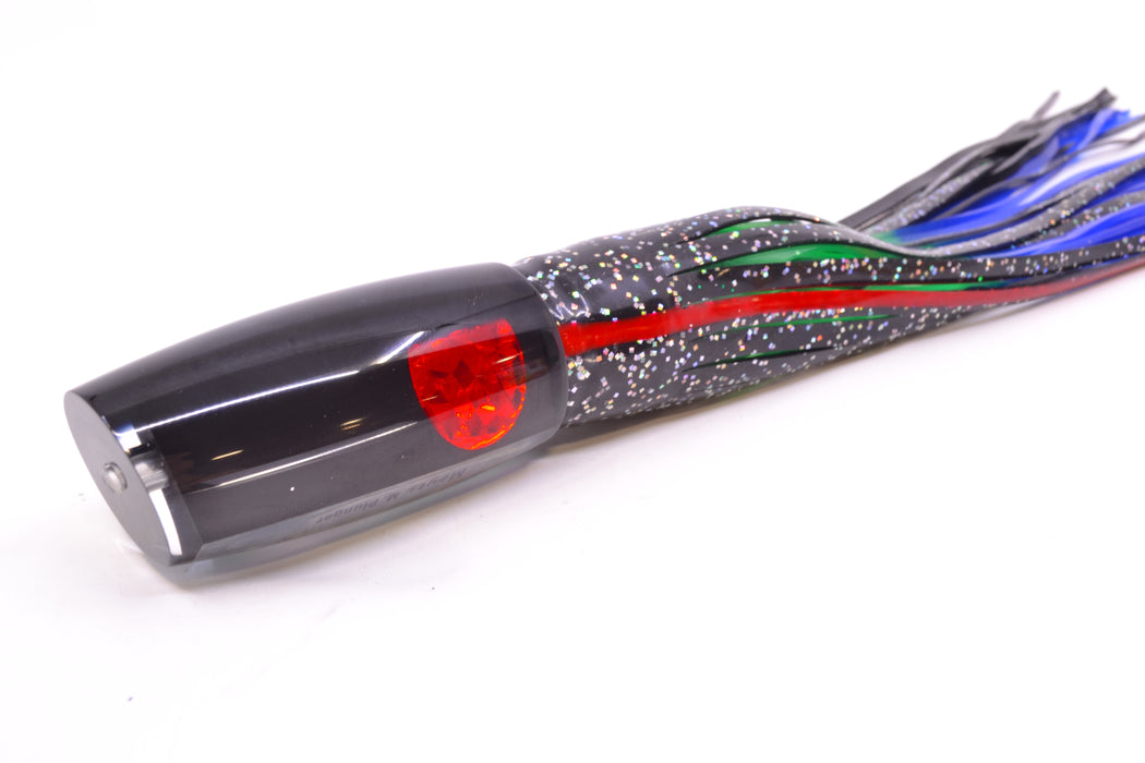 Moyes Lures Black Pearl Black Back Red Eyes Medium Plunger 12" 7.5oz Skirted Black