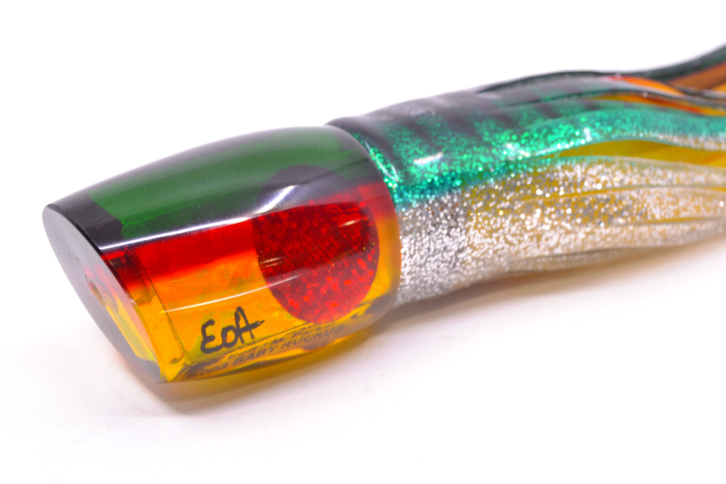 Marlin Magic Lures "Rasta" Awabi Green-Red Back Baby Ruckus 10" 6.5oz Skirted Green Aurora