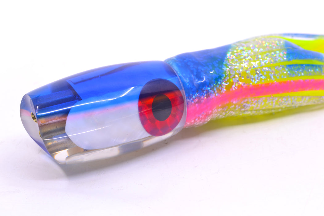 Coggin Lures White MOP Blue-Pink Back 4-Hole Kilauea Tado Scoop 9" 6oz Skirted Blue Bars