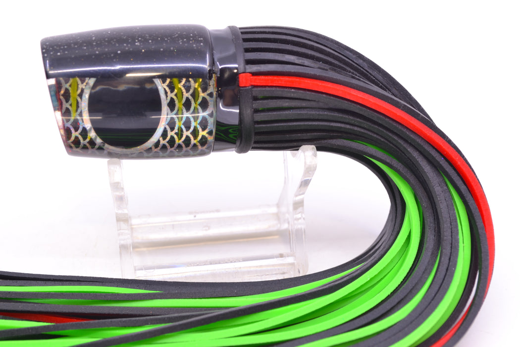 Amaral Lures Black Pearl Rainbow Scale Chartreuse Stripes Black Back Krait 10" 3.5oz