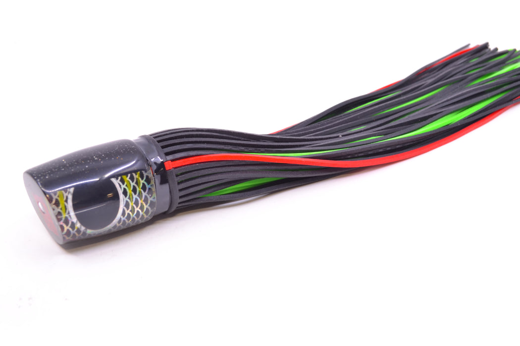 Amaral Lures Black Pearl Rainbow Scale Chartreuse Stripes Black Back Krait 10" 3.5oz