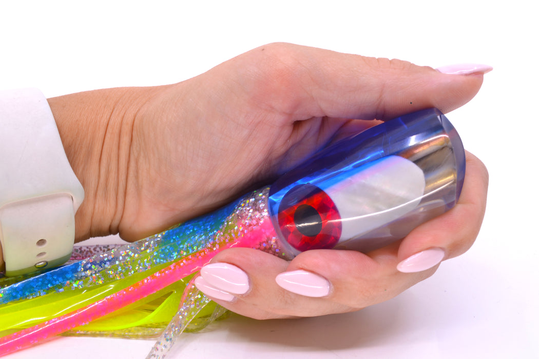 Coggin Lures White MOP Blue-Pink Back 4-Hole Kilauea Tado Scoop 9" 6oz Skirted Blue Bars