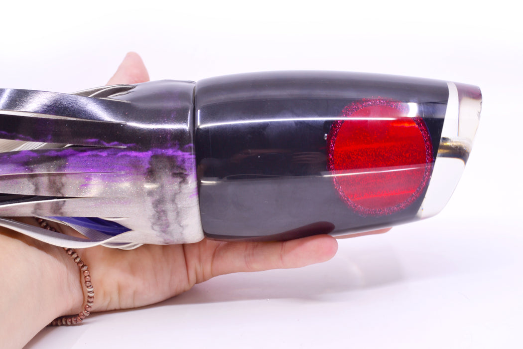 Koya Lures Black Pearl Red Eyes XL Poi Dog Teaser 26.5oz Fire Tailz Vinyl Purple Drip *MINOR CHIP*