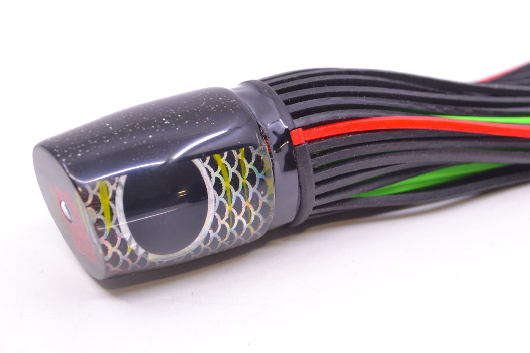 Amaral Lures Black Pearl Rainbow Scale Chartreuse Stripes Black Back Krait 10" 3.5oz