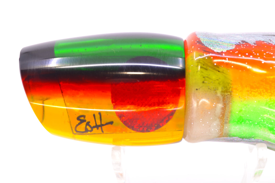 Marlin Magic Lures "Rasta" Awabi Green-Red Back Baby Ruckus 10" 6.5oz Skirted Kajiki