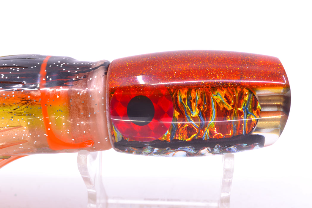 Coggin Lures Fire Dichro Orange Back 4-Hole Kilauea Tado Scoop 9" 6oz Skirted