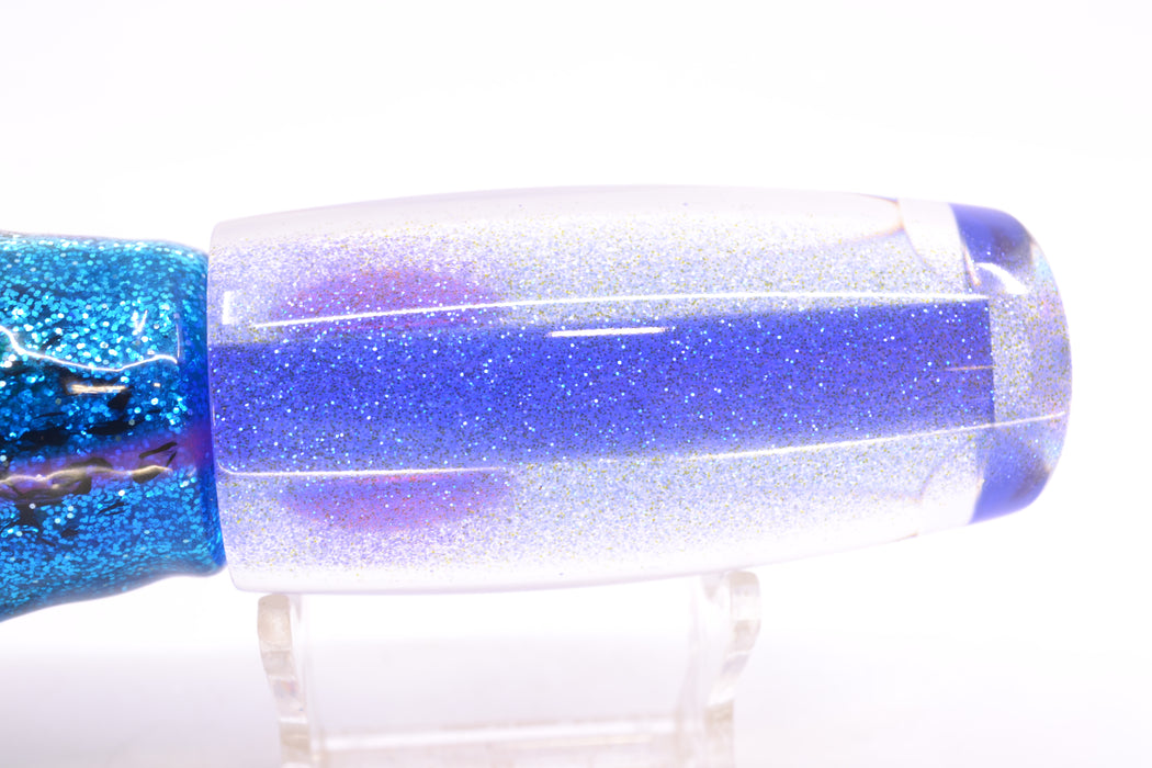 Moyes Lures Clear Mirrored Blue Glittered Back Red Eyes Medium Plunger 12" 7.5oz Skirted