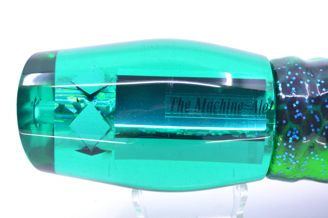 Aloha Lures Green Mirrored The Machine 16" 16oz Skirted Black Dots-Blue Dots *Blemish*