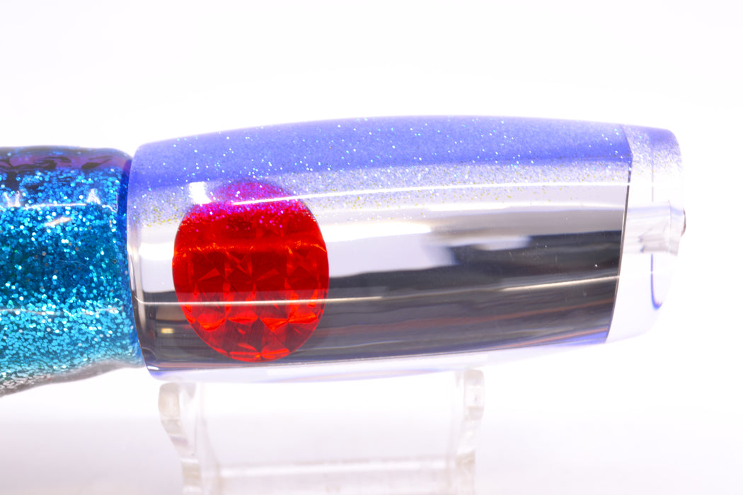 Moyes Lures Clear Mirrored Blue Glittered Back Red Eyes Medium Plunger 12" 7.5oz Skirted