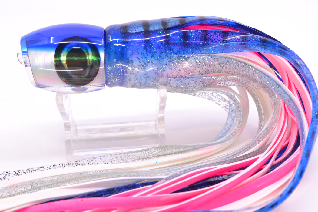Moyes Lures White MOP Blue Back NEW Small Blaster 9" 4.5oz Skirted Blue Aurora