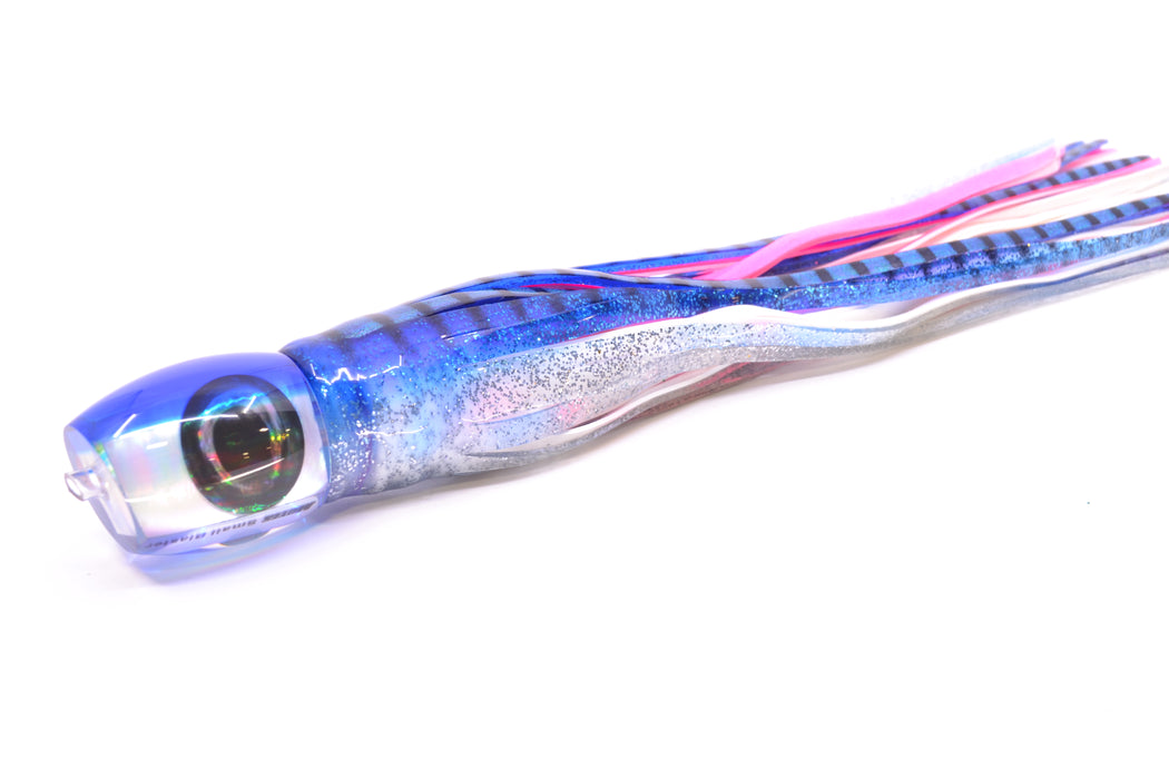 Moyes Lures White MOP Blue Back NEW Small Blaster 9" 4.5oz Skirted Blue Aurora